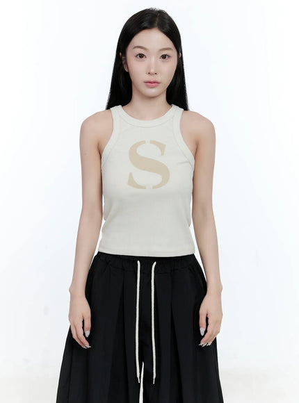 ribbed-graphic-tank-top-cg501 / Light beige