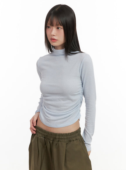 shirred-slim-fit-turtle-neck-top-cj506 / Light blue