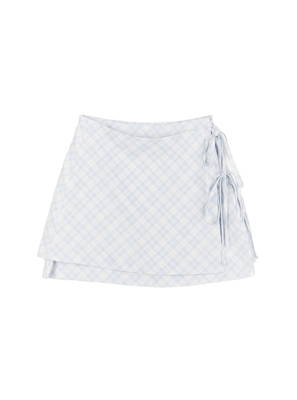 plaid-mini-skirt-with-ribbon-straps-cm526 / Light blue