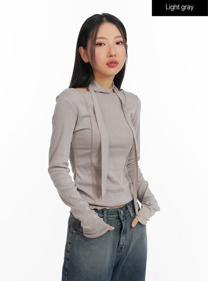 boat-neck-top-with-scarf-cf408 / Light gray