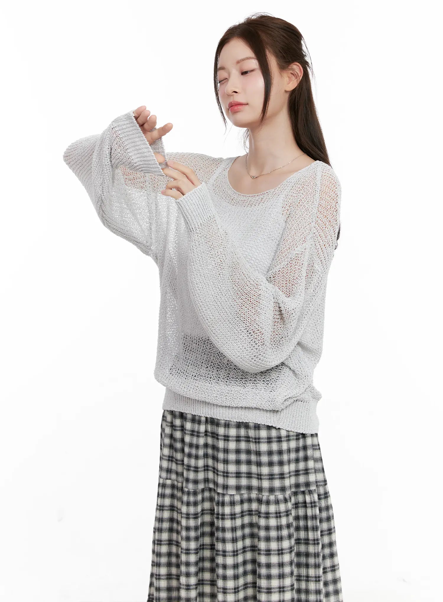 summer-loose-fit-long-sleeve-knit-cl523 / Light gray
