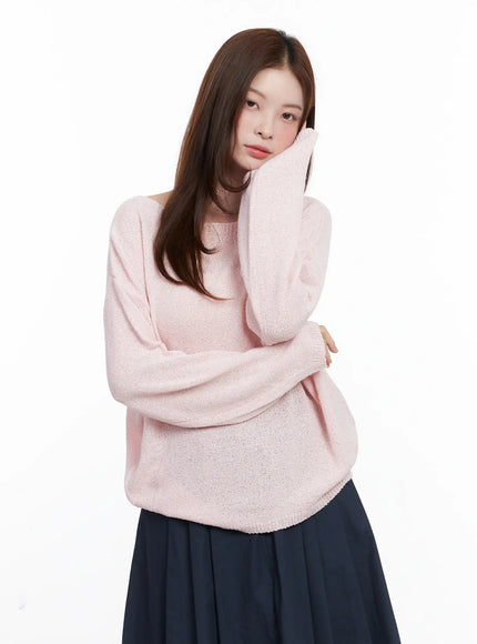 loose-fit-boat-neck-pullover-knit-cg520 / Light pink