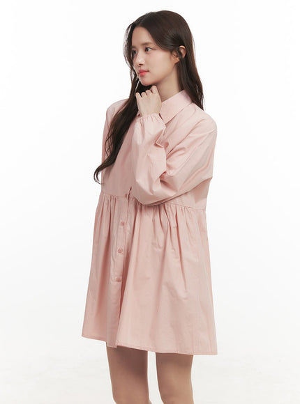 a-line-shirt-collar-dress-cj515 / Light pink