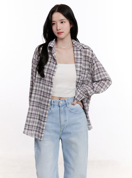 checkered-oversize-collared-shirt-cm527 / Light purple