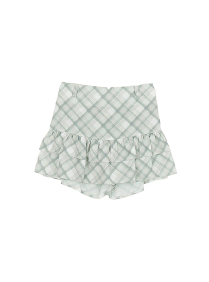 frill-plaid-print-mini-skirt-cy521 / Mint