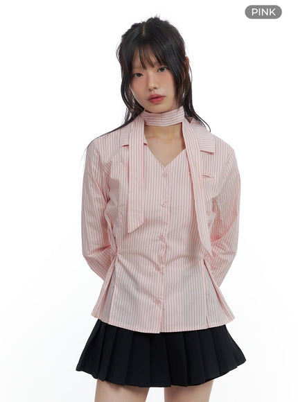 sleek-buttoned-stripe-blouse-cs420 / Pink