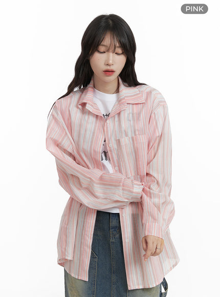 oversized-stripe-cotton-shirt-ca408 / Pink