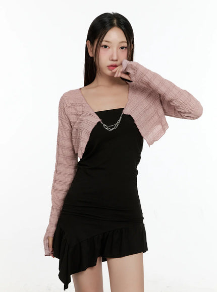 cropped-chain-knit-cardigan-cl531 / Pink