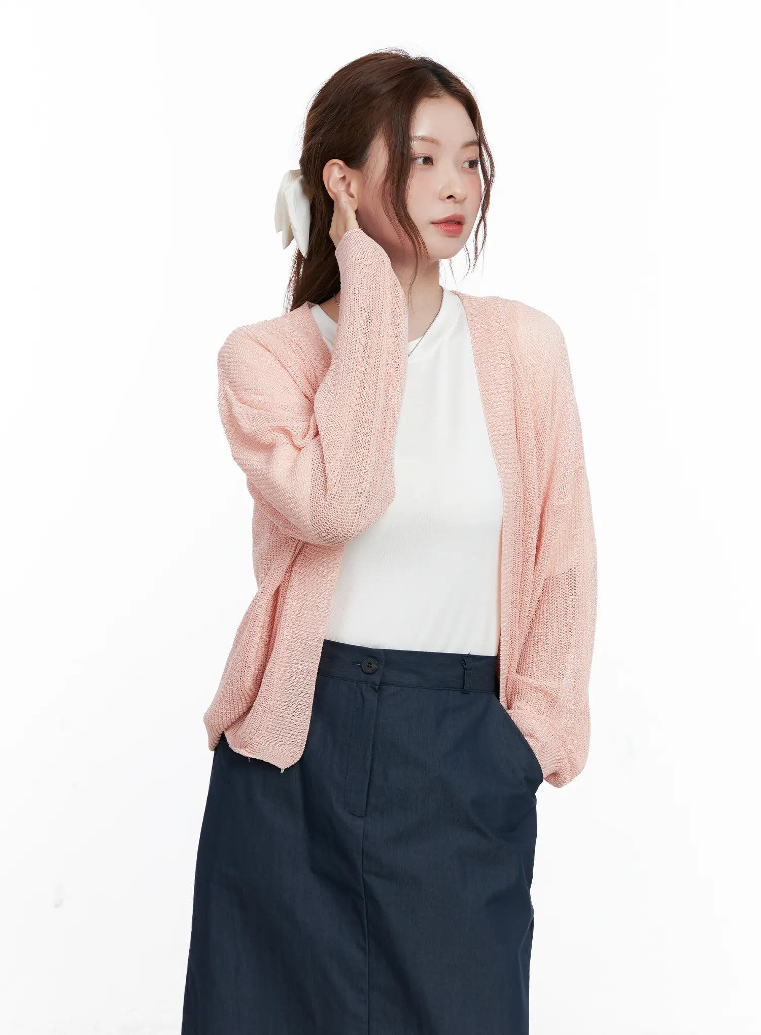 sheer-loose-fit-cardigan-cg521 / Pink