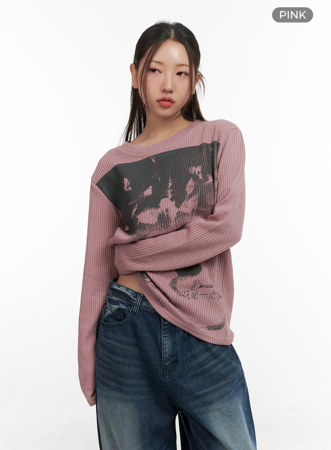 vintage-print-long-sleeve-shirt-co417 / Pink