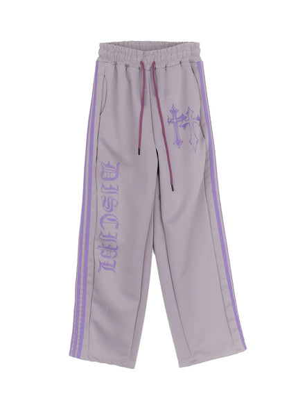 graphic-print-wide-track-pants-ca508 / Purple