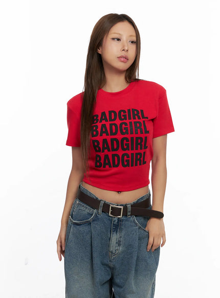 badgirl-graphic-crop-top-tee-cs524 / Red