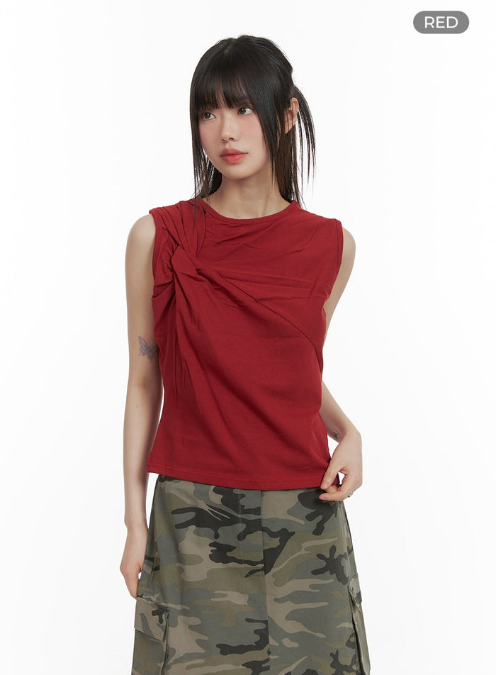 cotton-unbalanced-sleeveless-top-ca418 / Red