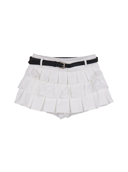 ruffle-pleated-mini-skirt-cj523 / White