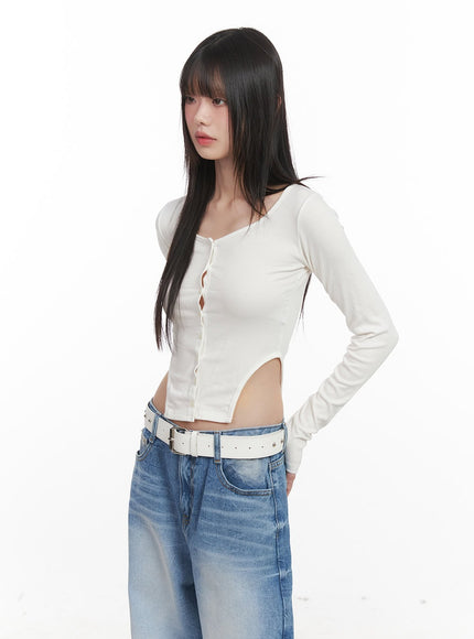 buttoned-long-sleeve-crop-top-cj524 / White