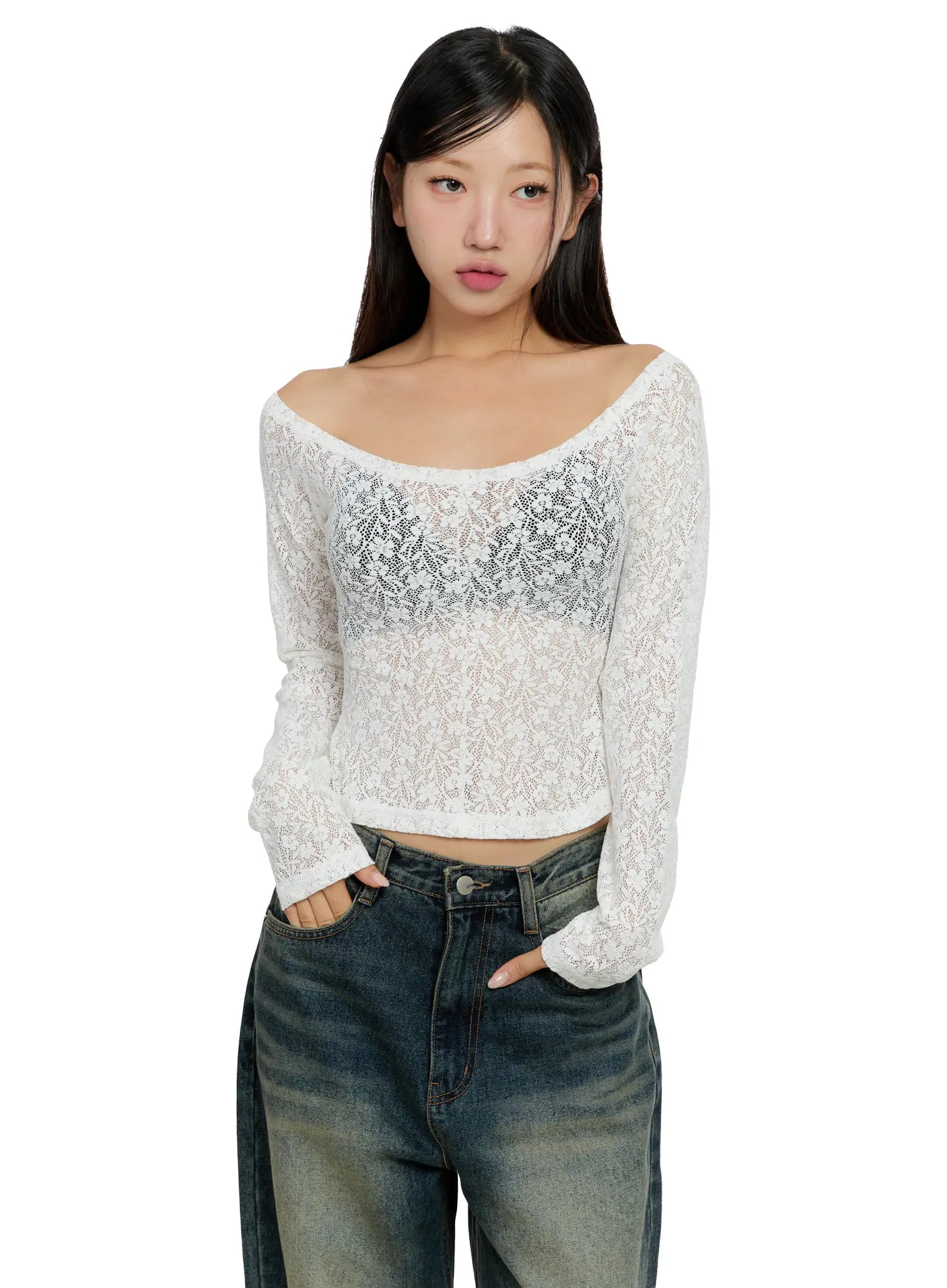 lace-off-shoulder-top-cs512 / White