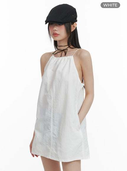 shirred-sleeveless-mini-dress-ca422 / White