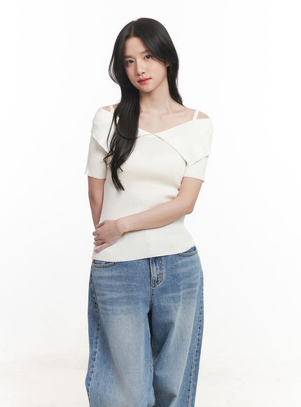 cross-strap-off-shoulder-top-ca511 / White