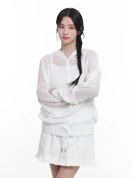 sheer-buttoned-hooded-cardigan-cu523 / White
