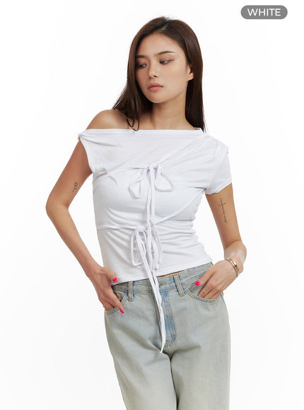 unbalanced-ribbon-twist-crop-top-cu417 / White