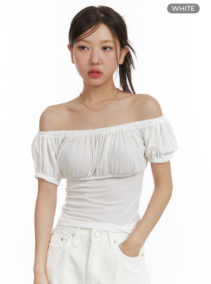 off-shoulder-shirred-crop-top-cu404 / White