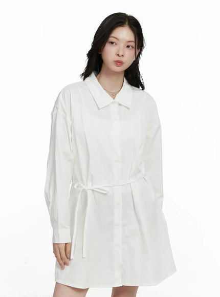 ribbon-waist-shirt-dress-f502 / White