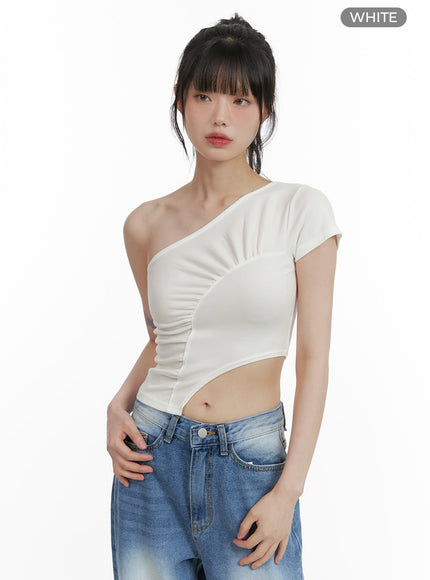 one-shoulder-shirred-crop-top-cu410 / White