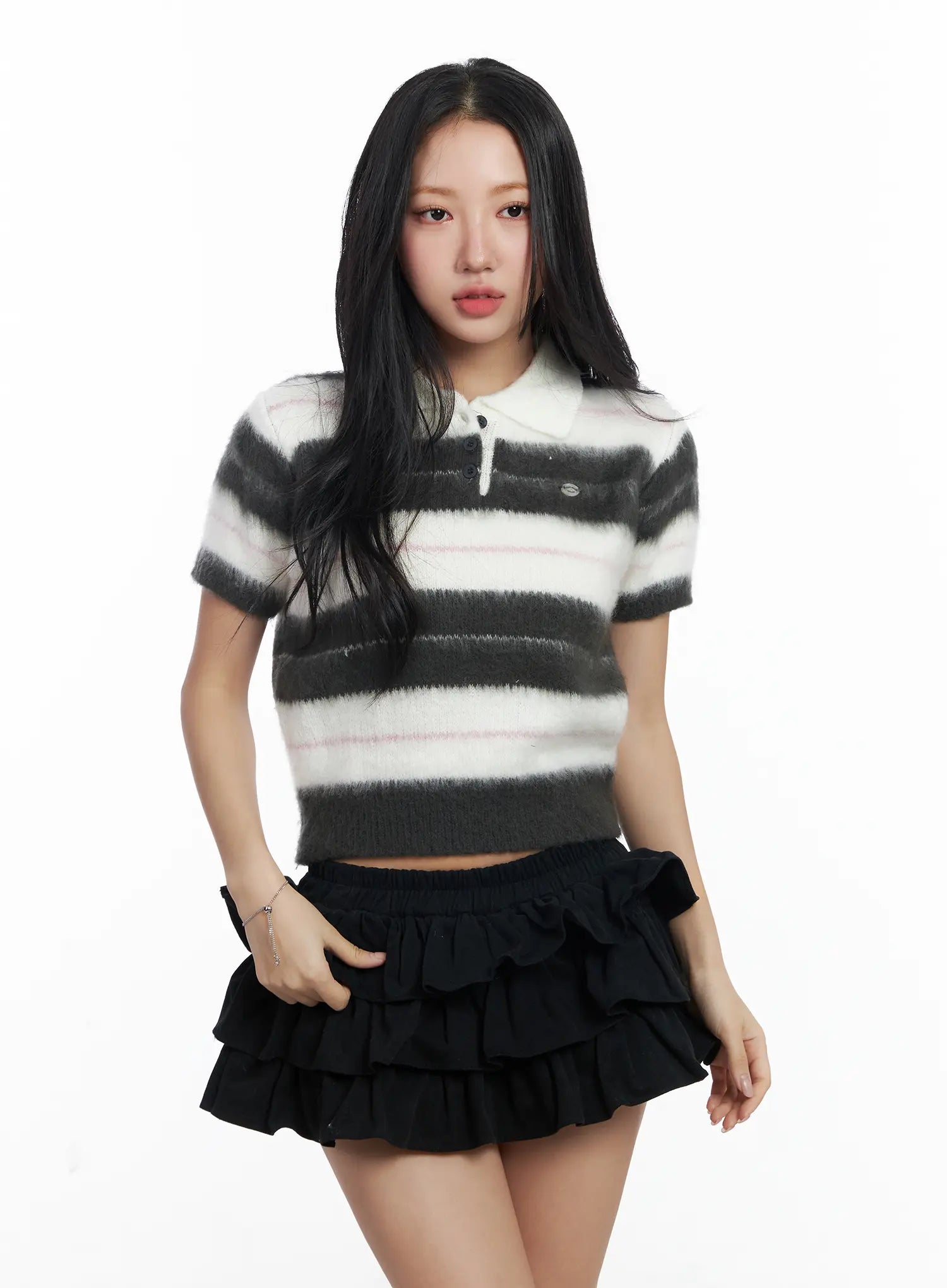 soft-striped-polo-top-cj514 / White
