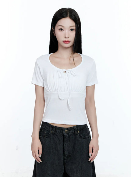 ruched-ribbon-cropped-tee-cg507 / White