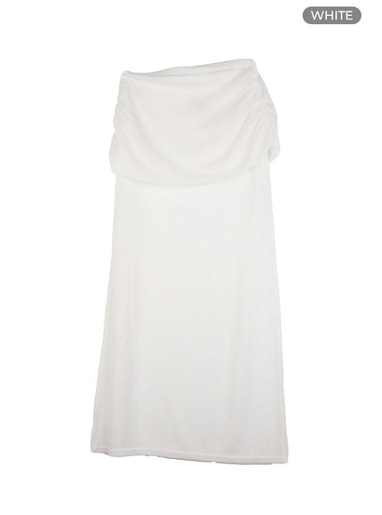 shirred-sheer-maxi-skirt-cy424 / White