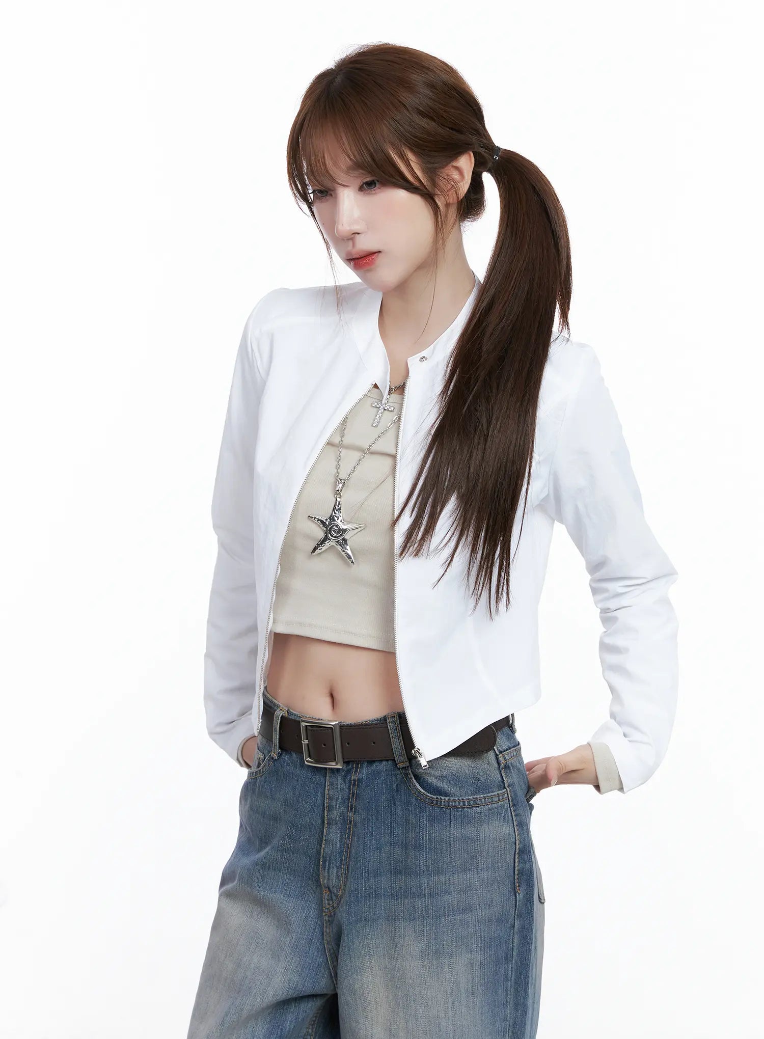 slim-fit-biker-jacket-cg529 / White