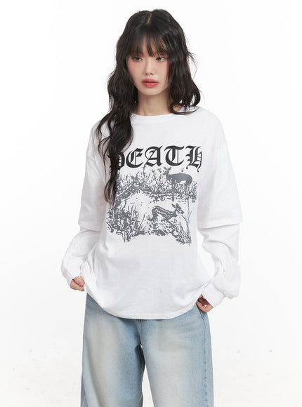 graphic-double-layered-long-sleeve-t-shirt-cj528 / White