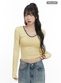 slim-fit-u-neck-crop-top-cg421 / Yellow