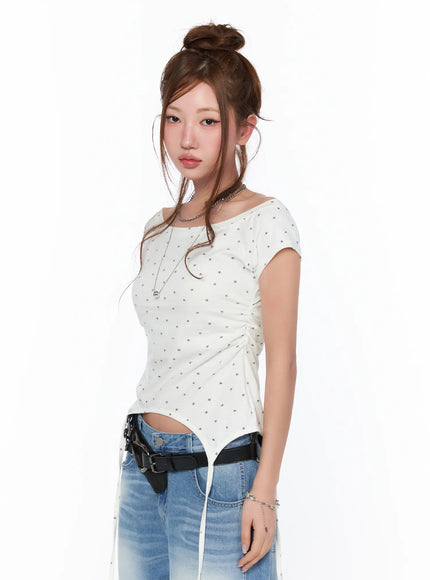 boat-neck-star-print-string-top-ca514 / White