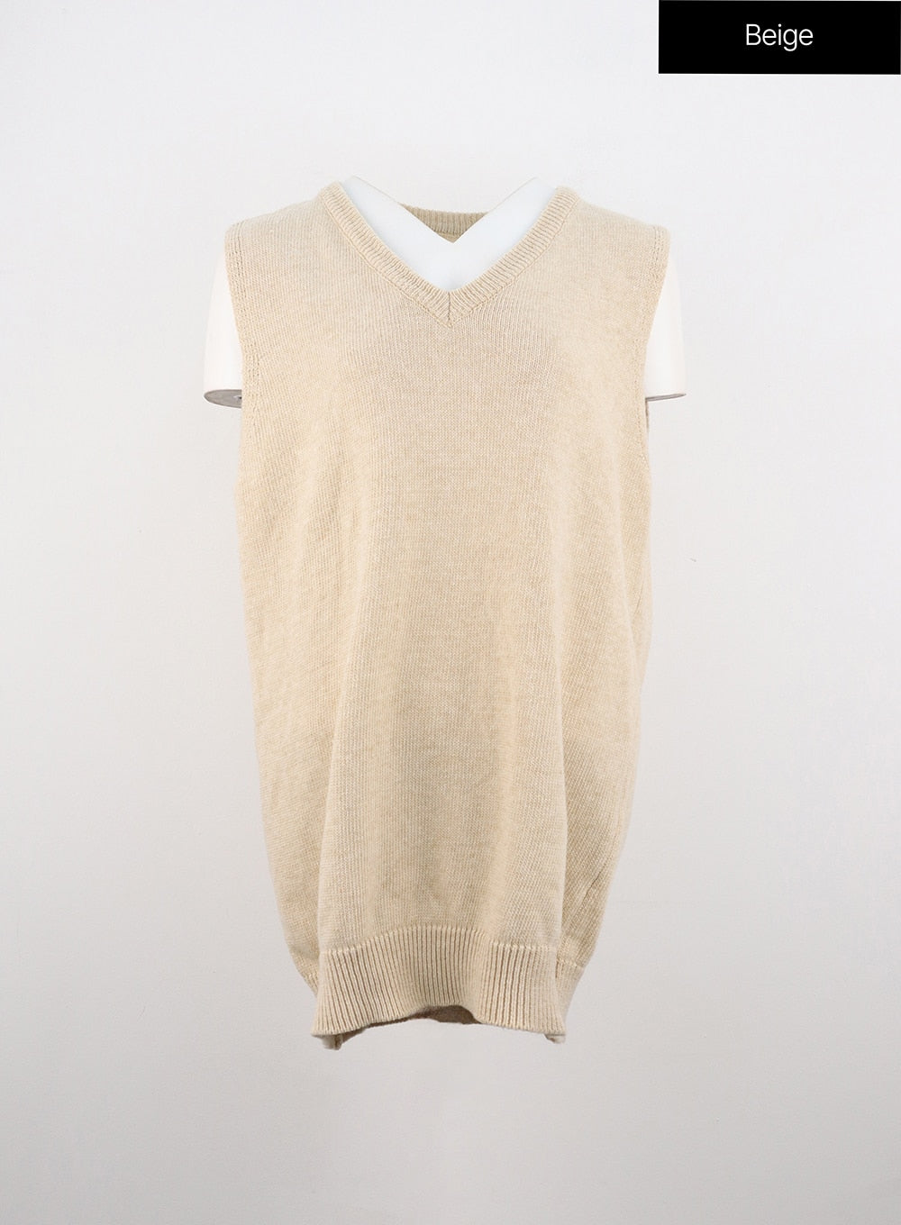 v-neck-sleeveless-sweater-dress-oo312 / Beige