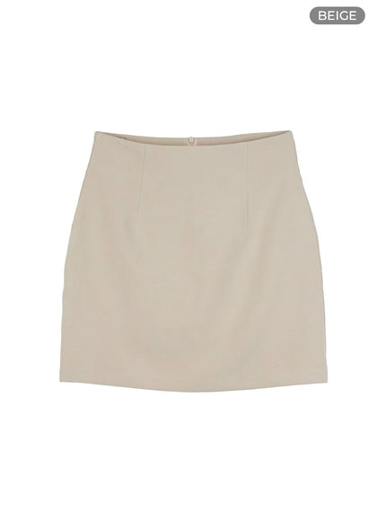 high-waist-solid-mini-skirt-ou413 / Beige