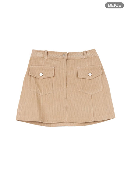 pocketed-corduroy-mini-skirt-co415 / Beige