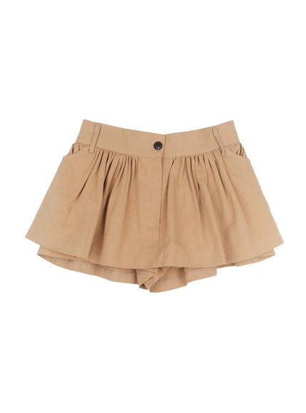 chic-pleated-mini-skort-with-elastic-waistband-cj526 / Beige