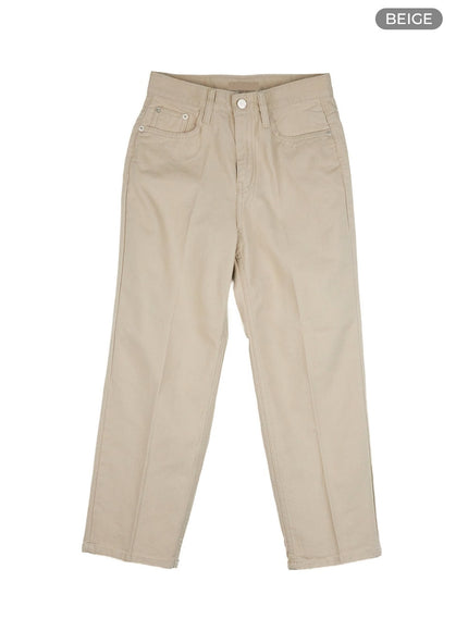 cotton-crop-straight-fit-pants-ou413 / Beige