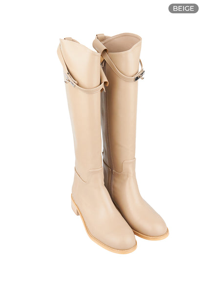 buckle-strap-leather-boots-os409 / Beige