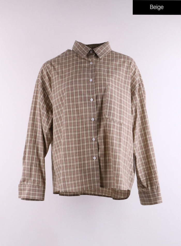 oversized-checkered-shirt-cf401 / Beige
