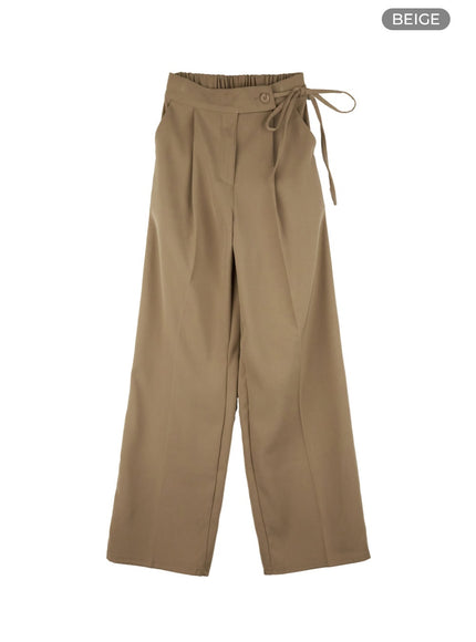 strap-wide-tailored-pants-os423 / Beige