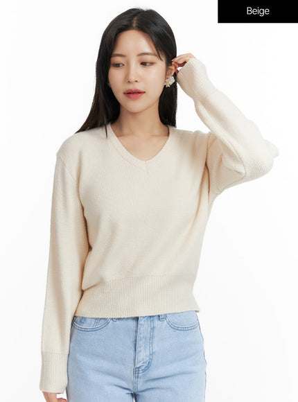 cozy-v-neck-sweater-of416 / Beige