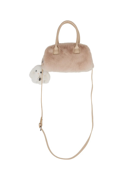 faux-fur-keyring-bag-set-cj520 / Beige