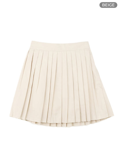 a-line-pleated-mini-skirt-om422 / Beige