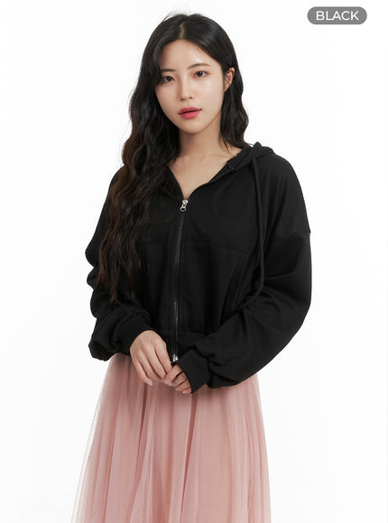 zip-up-crop-hoodie-om422 / Black