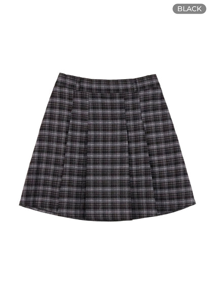 pleated-check-mini-skirt-os423 / Black