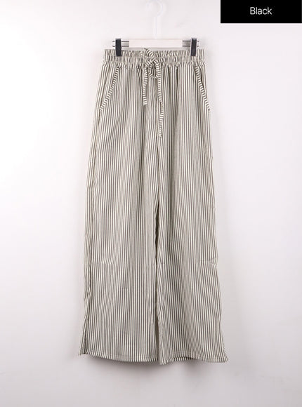 mid-waist-striped-wide-leg-trousers-of406 / Black