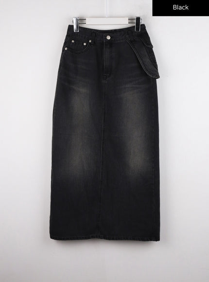 solid-denim-maxi-skirt-cd315 / Black