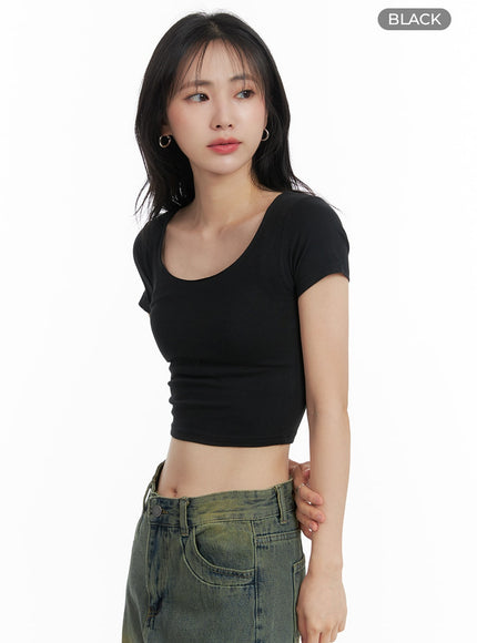 round-neck-basic-crop-tee-om408 / Black